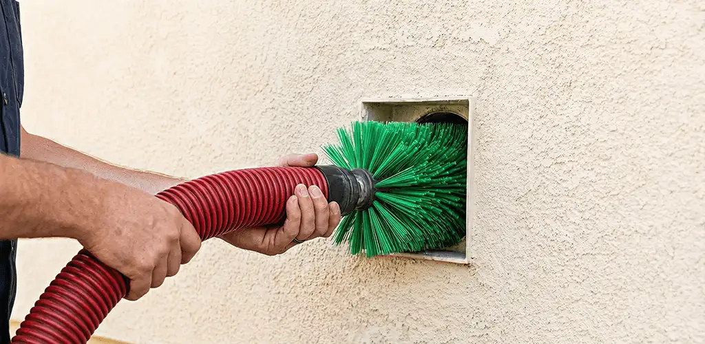 Air duct cleaning brush removing debris from a vent opening in Norfolk, VA