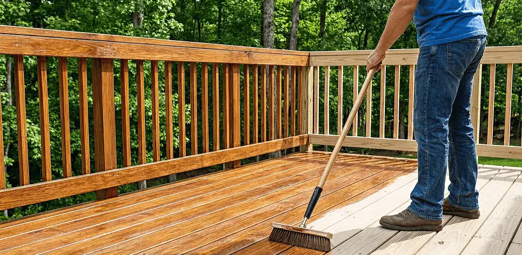 Deck staining and sealing application on a wood deck in Norfolk, VA