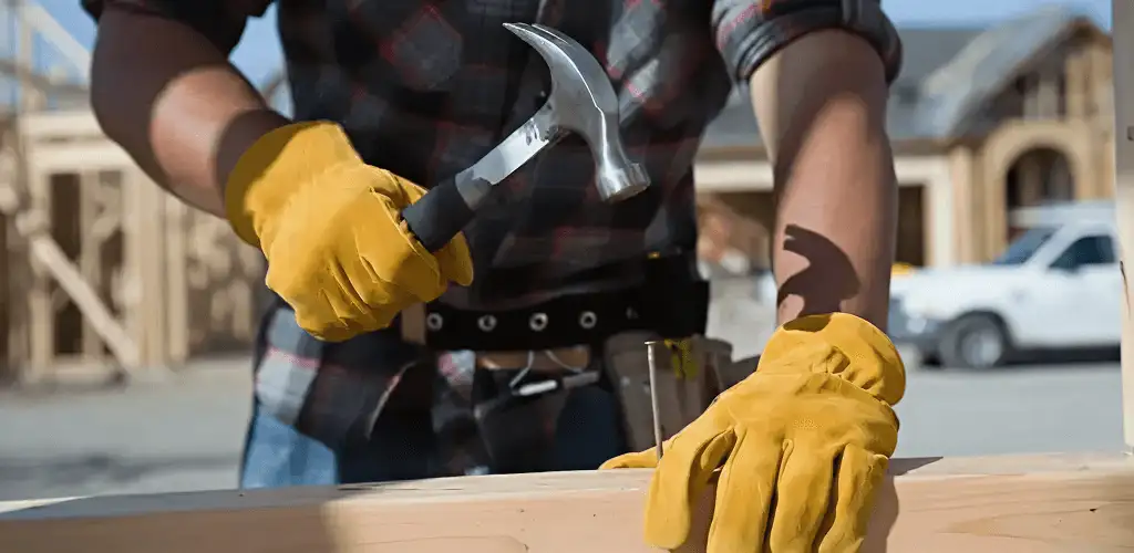 Handyman fixing wood trim with a hammer for home repairs in Norfolk, VA