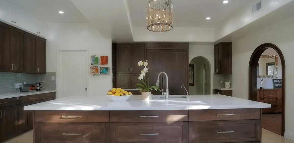 Cabinet refacing project with updated kitchen cabinets and island in Norfolk, VA