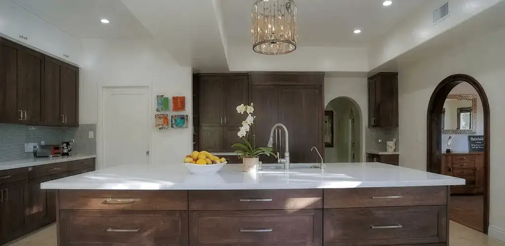 Cabinet refacing project with updated kitchen cabinets and island in Norfolk, VA