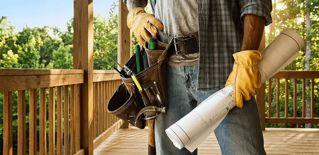 Professional handyman with tool belt ready for home repairs in Norfolk, VA